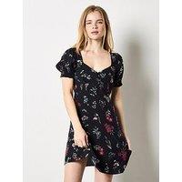 Apricot Botanical Floral Tea Dress - Black