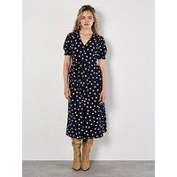 Apricot Polka Dot Button-Down Midi Dress