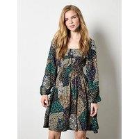 Apricot Milkmaid Patchwork Mini Dress - Khaki