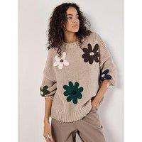 Apricot Embroidered Daisies Jumper