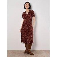 Apricot Ditsy Smocked Waist Tea Dress
