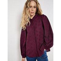 Apricot Frill Collar Embroidered Shirt - Red