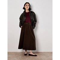 Apricot Peach Slub A-Line Midaxi Skirt - Brown