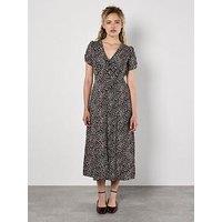 Apricot Tie Front Animal Mono Print Dress