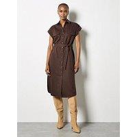 Apricot Midi Belted Dress - Brown