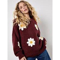 Apricot Embroidered Pure Daisies Jumper - Red