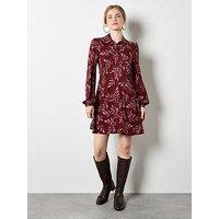 Apricot Pressed Leaf V-Shape Dress - Red