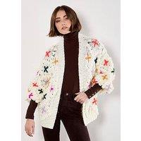 Apricot Multicolour Flower 3D Knit Cardi - Cream