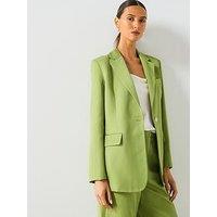 Mango Linen Blend Suit Jacket - Green