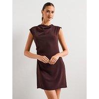 Mango Short Dress With Draped Collar - Brown