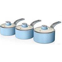 Swan Retro 3 Piece Saucepan Set Blue