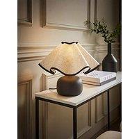 Valuelights Emilia Black Ceramic Table Lamp With Linen Wave Shade