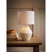 Valuelights Finn Cream Ceramic Rechargeable Table Lamp With Linen Shade