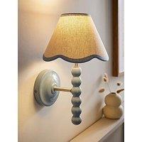 Valuelights Bobbins Powder Blue Bobble Wall Light And Linen Blue Trim Lamp Shade