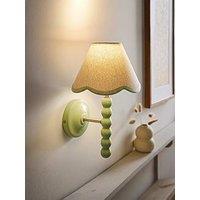 Valuelights Bobbins Sage Green Bobble Wall Light And Linen Green Trim Lamp Shade