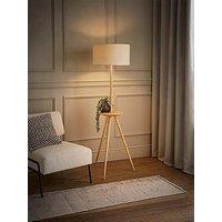 Valuelights Desmond Side Table Tripod Floor Lamp With Natural Linen Lamp Shade