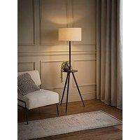 Valuelights Desmond Side Table Tripod Black Floor Lamp With Natural Linen Lamp Shade