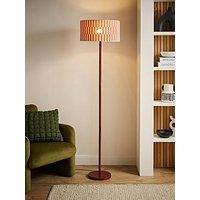 Valuelights Heather Dark Wood Stem Floor Lamp With Orange Checker Bamboo Drum Shade