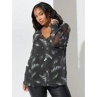 Yours Curve Sheer Cuffed Sleeve Blouse - Black