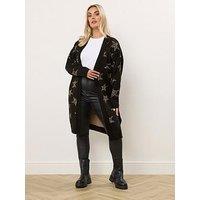Yours Curve Leopard Star Midi Cardigan - Black