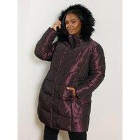 Yours Curve Midi Padded Coat - Purple