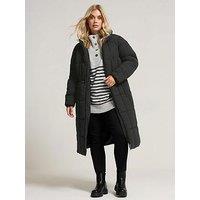 Yours Curve Borg Midi Padded Coat - Black