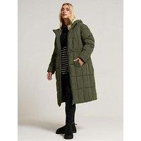 Yours Curve Borg Midi Padded Coat - Green