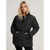 Yours Curve Ski Coat With Buckle - Black