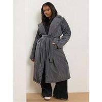 Yours Curve Unquilted Longline Padded Coat - Black