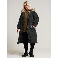 Yours Curve Padded Plush Parka - Black