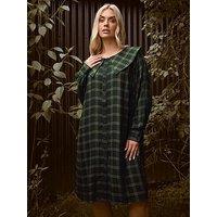 Yours Curve Check Collar Smock Mini Dress - Green