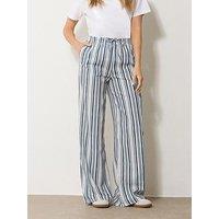 Long Tall Sally Stripe Linen Wide Leg Trouser 34" - Blue