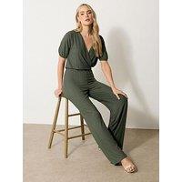 Long Tall Sally Rib Wrap Jumpsuit - Green