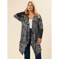 Yours Curve Abstract Cuff Cardigan - Black