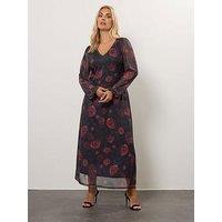 Yours Curve Mesh Balloon Sleeve Dress - Black