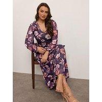 Yours Curve Mesh Balloon Sleeve Dress - Purple