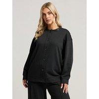 Yours Curve Button Cardigan - Black