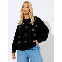Yours Curve Bow Crew Neck Sweatshirt - Black
