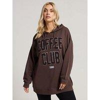 Yours Curve Coffee Club Hoodie - Brown