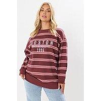 Yours Curve Boston Stripe Crew Neck Sweatshirt - Red
