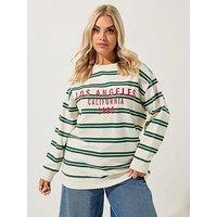 Yours Curve La Stripe Crew Neck Sweatshirt - Ivory
