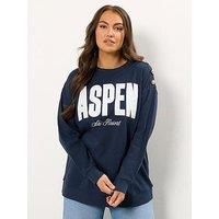 Yours Curve Aspen Button Crew Neck Sweatshirt - Blue