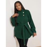 Yours Curve Wrap Wool Coat - Green