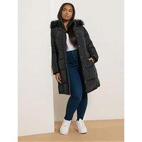 Yours Curve Midi Padded Coat - Black