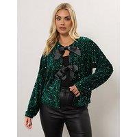 Yours Curve Bow Sequin Jacket - Green