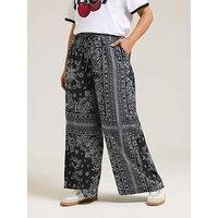 Yours Curve Paisley Wide Leg Trousers - Black