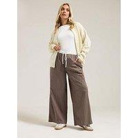 Yours Curve Contrast Waist Stripe Trousers - Brown