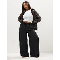 Yours Curve Satin Wide Leg Pull On Trouser - Black