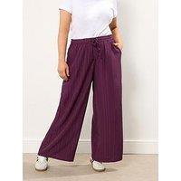 Yours Curve Wine Crinkle Wide Leg Trouser - Red