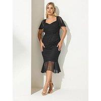 Yours Curve Ruffle Square Neck Dress - Black